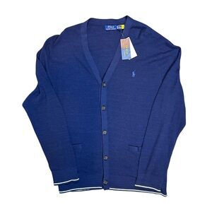 Polo Ralph Lauren Navy Blue Cardigan Sweater Cotton Linen Blend